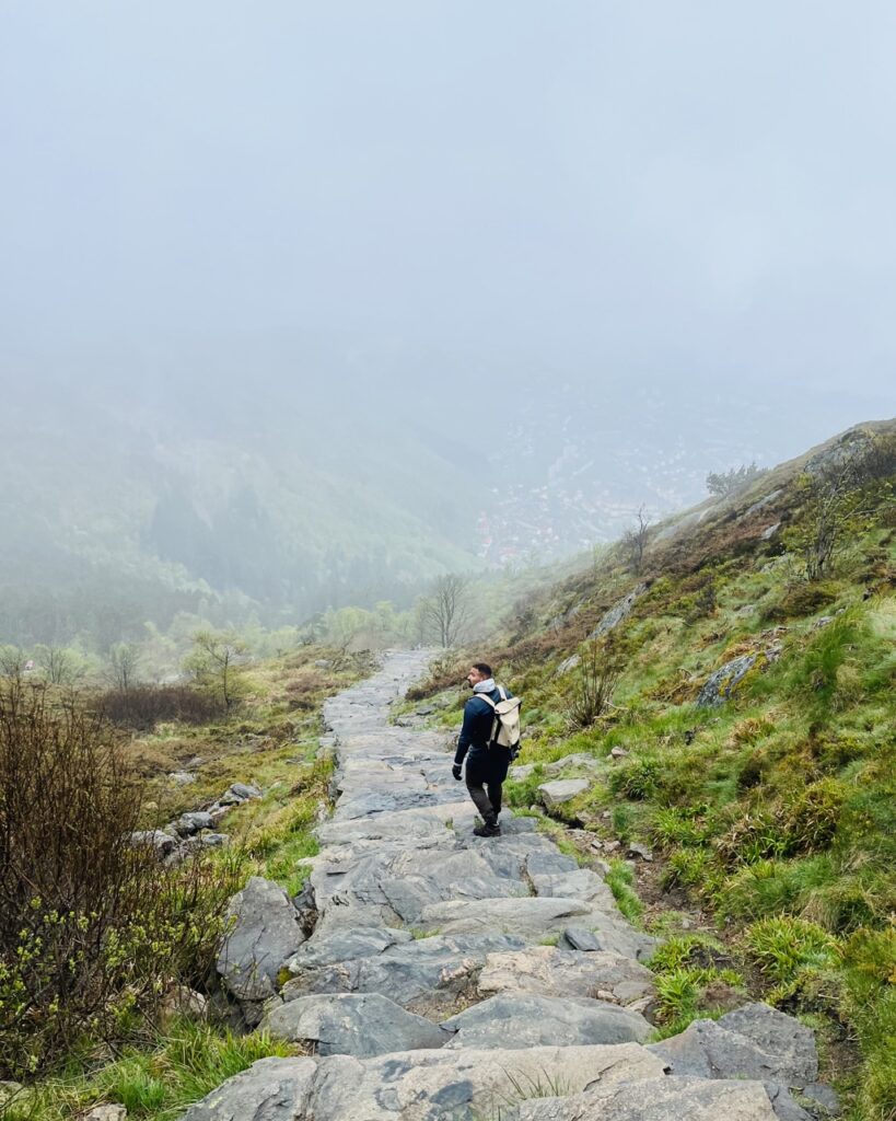 A man hiking in Ulriken, Bergen, Norway