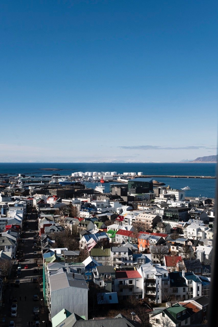 The view toward Harpa Conert Hall from Hallgrimskirkja