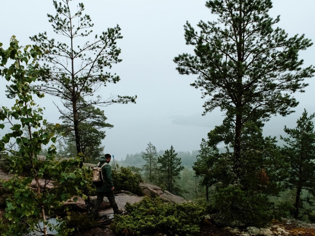 A man hiknig in Sweden's High Coast
