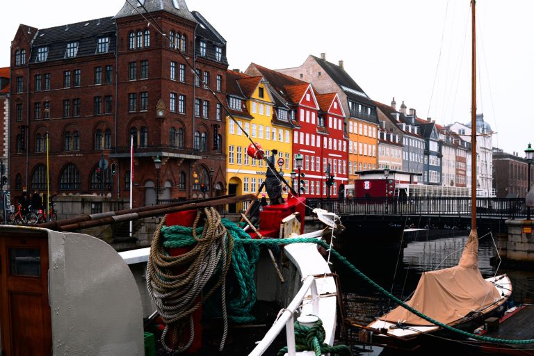 A photo of Nyhavn, Copenhagen, on a rainy day