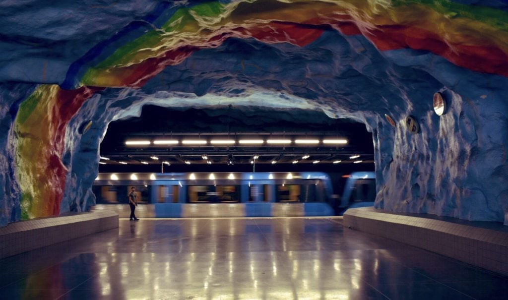 A photo of a metro station in Stockholm