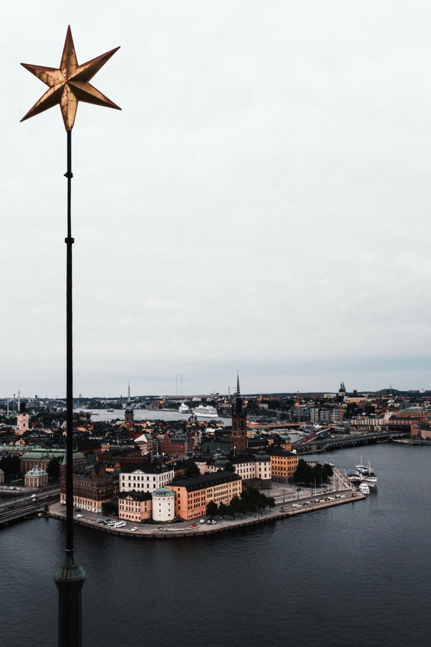A photo of the skyline of Stockholm from its city hall