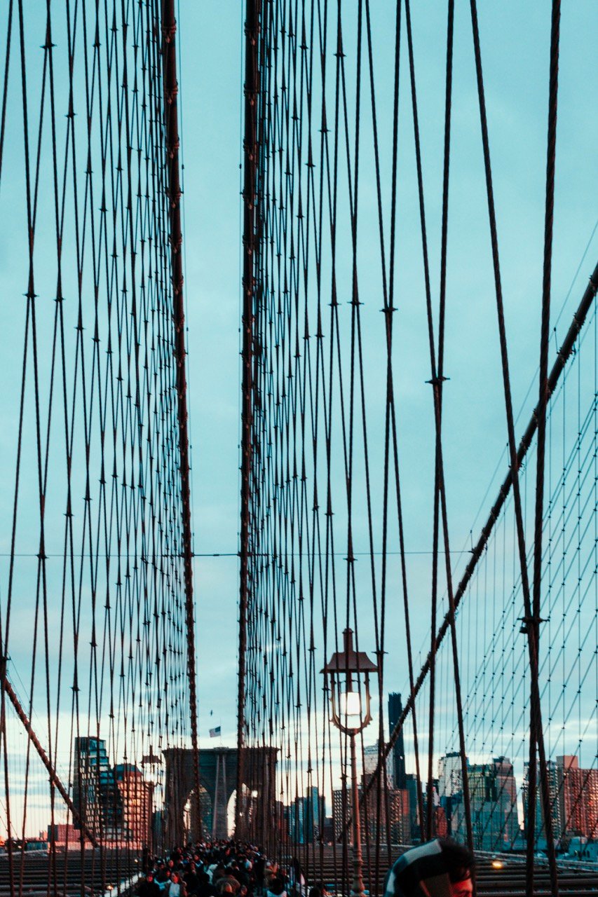 Crowds on the Brooklyn Bridge in NYC