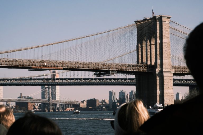 An image of the Brooklyn Bridge from the river