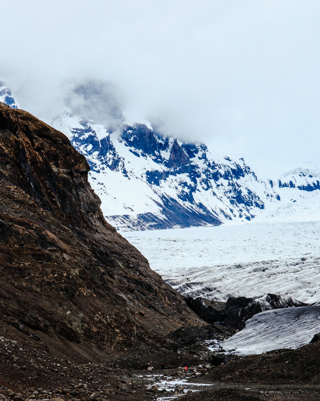An image of a glacier and mountain in Iceland