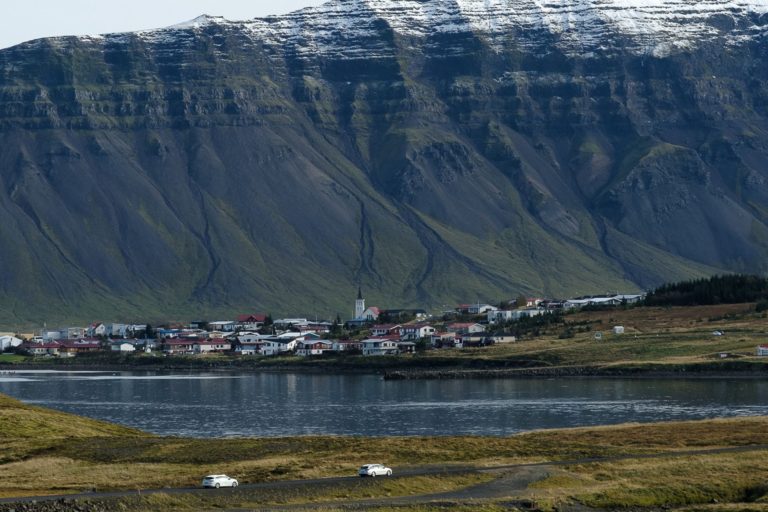 A view of Grundarfjörður, Iceland, from near Kirkjufell