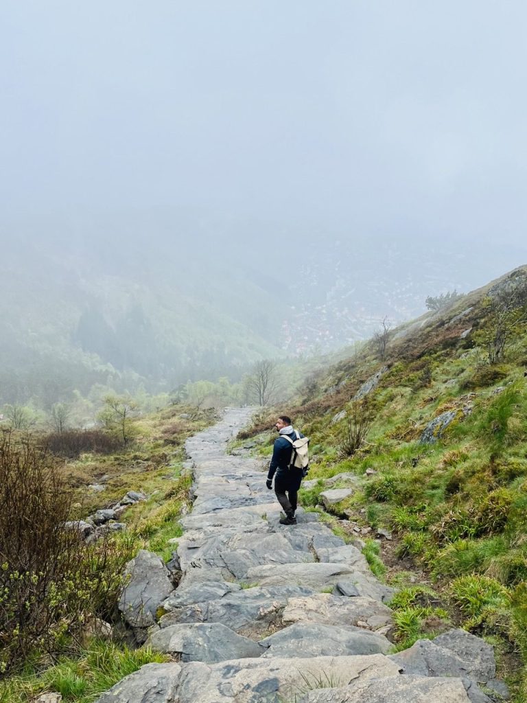 A man hiking in Ulriken, Bergen, Norway