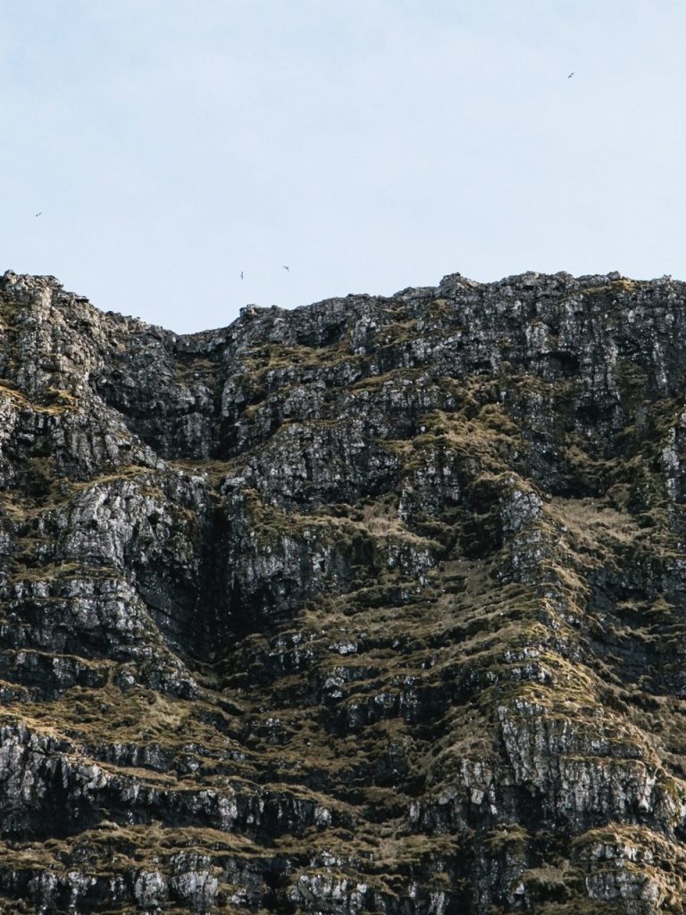 Photo of mountains and birds in the Faroe Islands