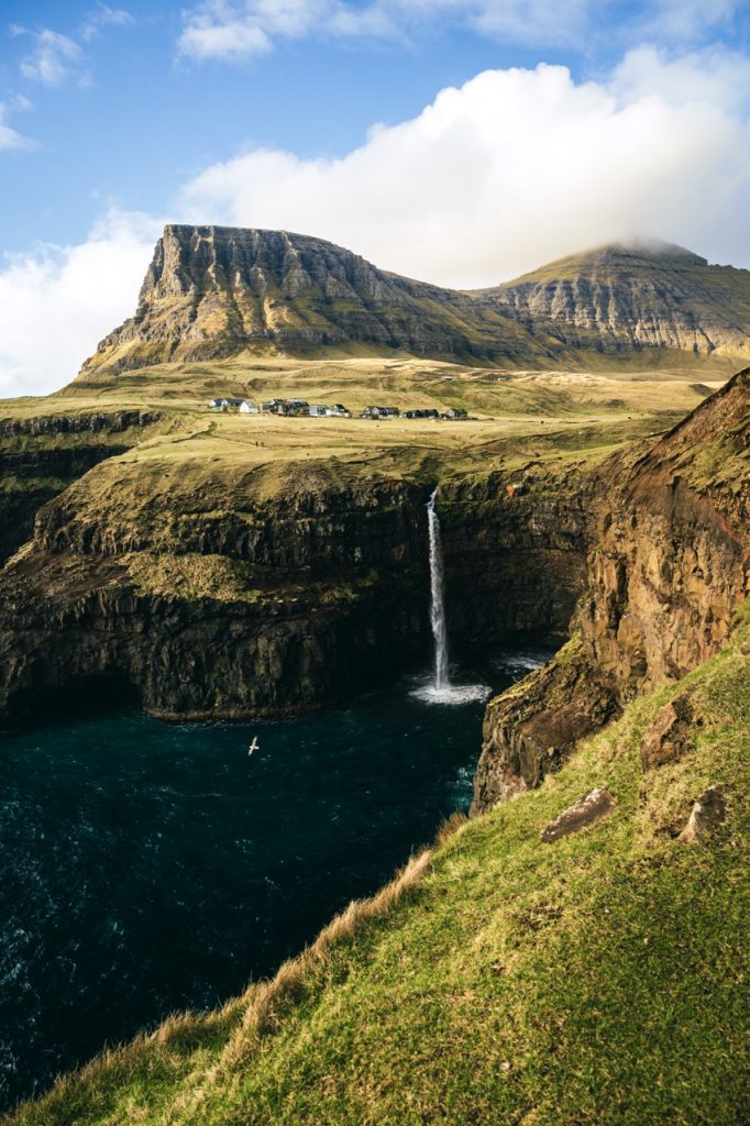 The view of Gásadalur and Múlafossur in the Faroe Islands