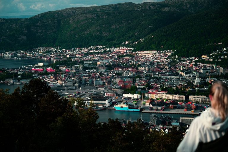 The view of Bergen, Norway, while hiking Damsgårdsfjellet