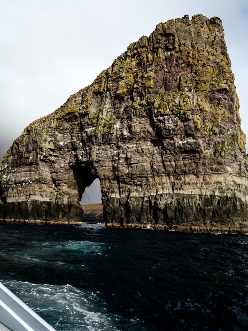 A close-up of one of the sea stacks in the Faroe Islands