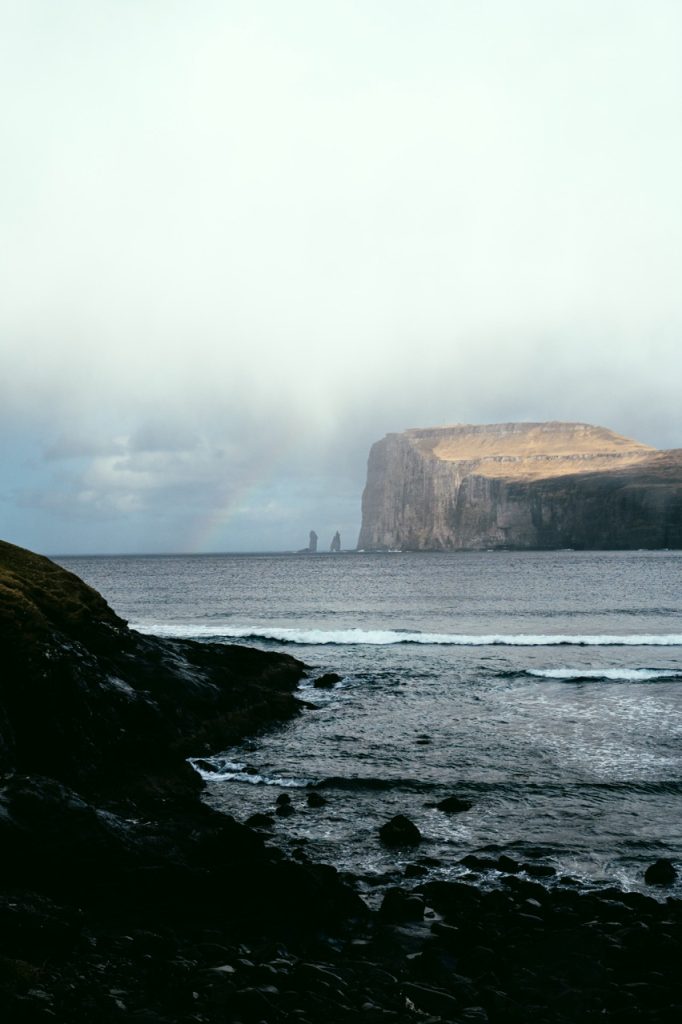 Sea stacks and a rainbow in the Faroe Islands