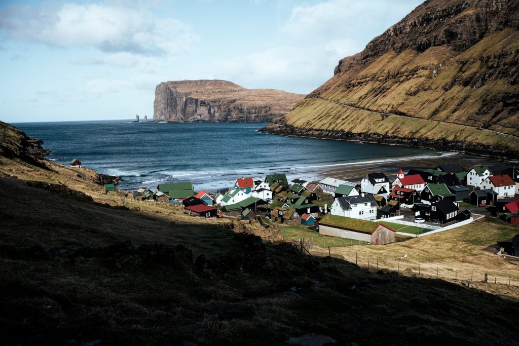 A view of Tjørnuvík, Faroe Islands, from the hike to Saksun