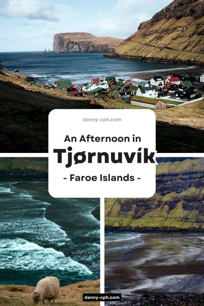 A Pinterest post for an afternoon in Tjørnuvík, Faroe Islands